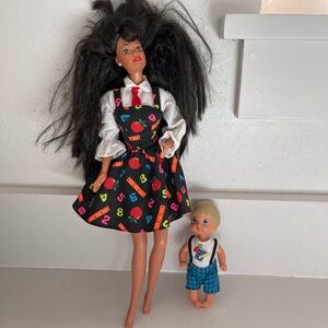 Vintage Teacher Barbie Dark Brown Brunette and Blonde Tommy Student